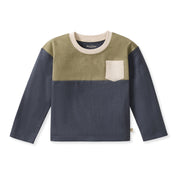 Organic Cotton  Color Block Long Sleeve Shirt - Basalt