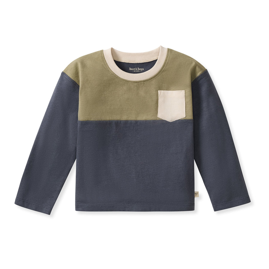 Organic Cotton  Color Block Long Sleeve Shirt - Basalt