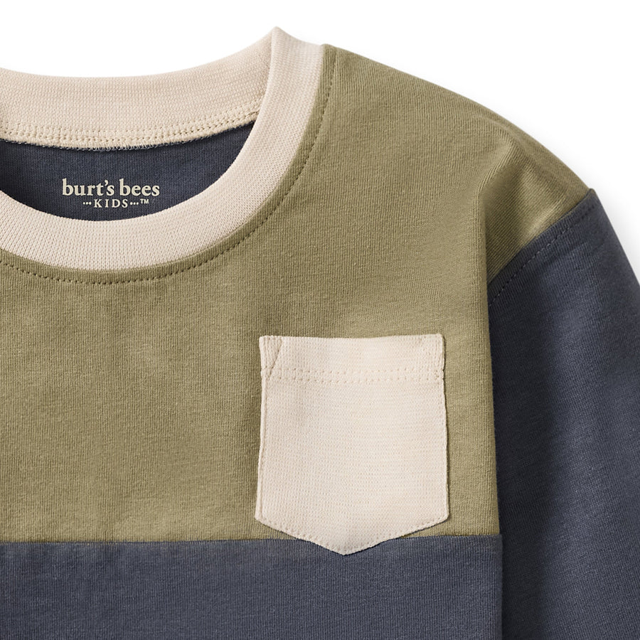 Organic Cotton  Color Block Long Sleeve Shirt - Basalt