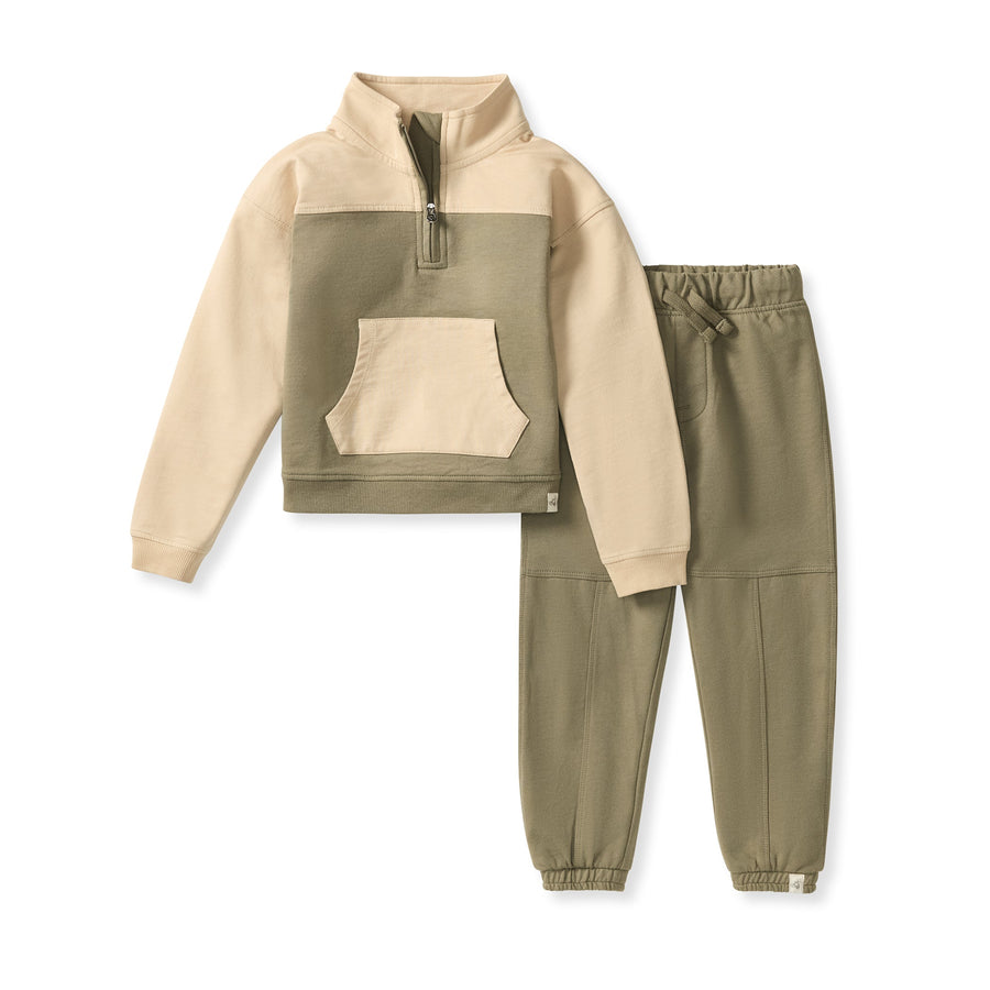 Organic Cotton Quarter Zip Collar Sweatshirt Set - Serpentine