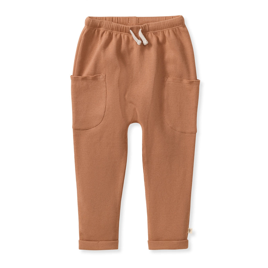 Organic Cotton Waffle Thermal Pant - Camel