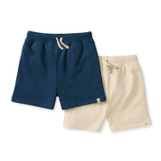 2 Pack Organic Cotton Basic Shorts - Blue/Tan