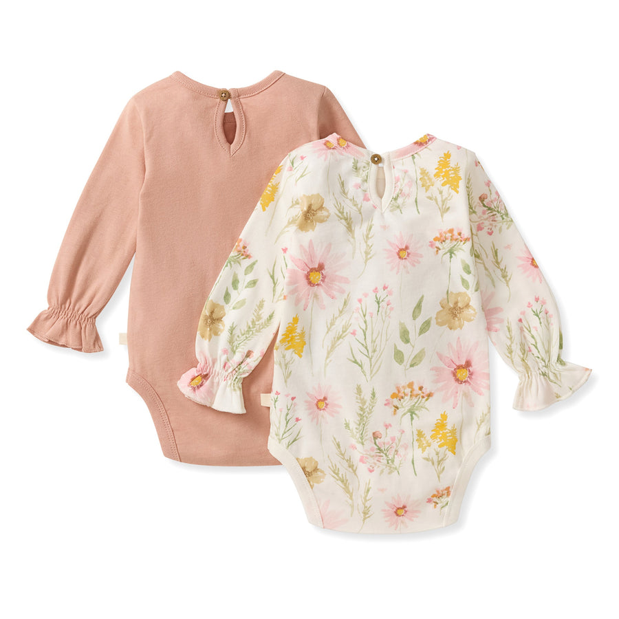 2 Pack Wild Floral Girl Long Sleeve Bodysuits - Eggshell