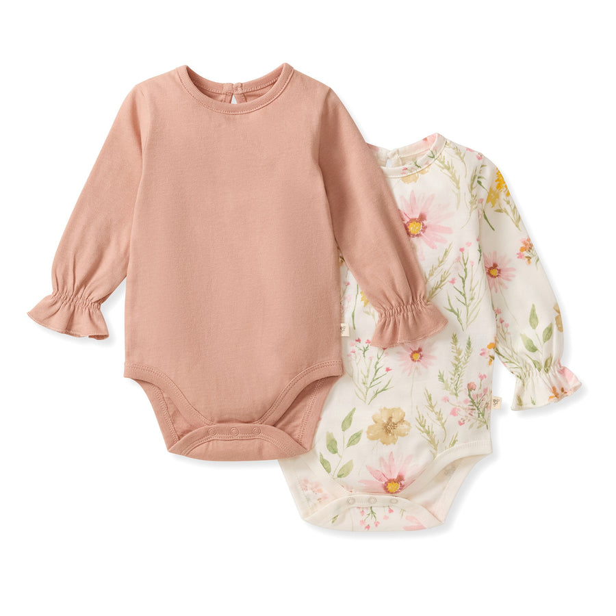 2 Pack Wild Floral Girl Long Sleeve Bodysuits - Eggshell