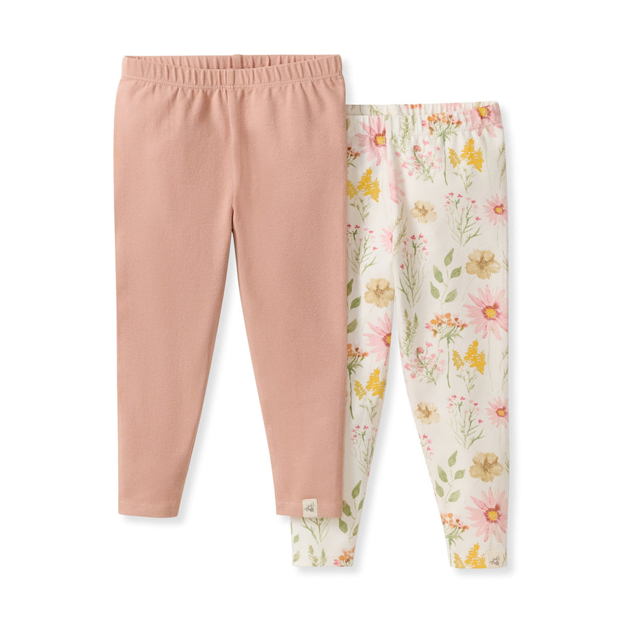 2 Pack Wild Floral Girl Leggings - Eggshell