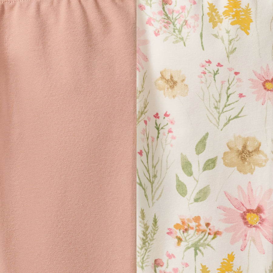 2 Pack Wild Floral Girl Leggings - Eggshell