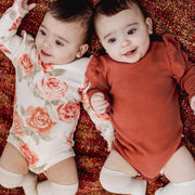 2 Pack Autumn Rose Girl Long Sleeve Bodysuits - Sequoia Bark