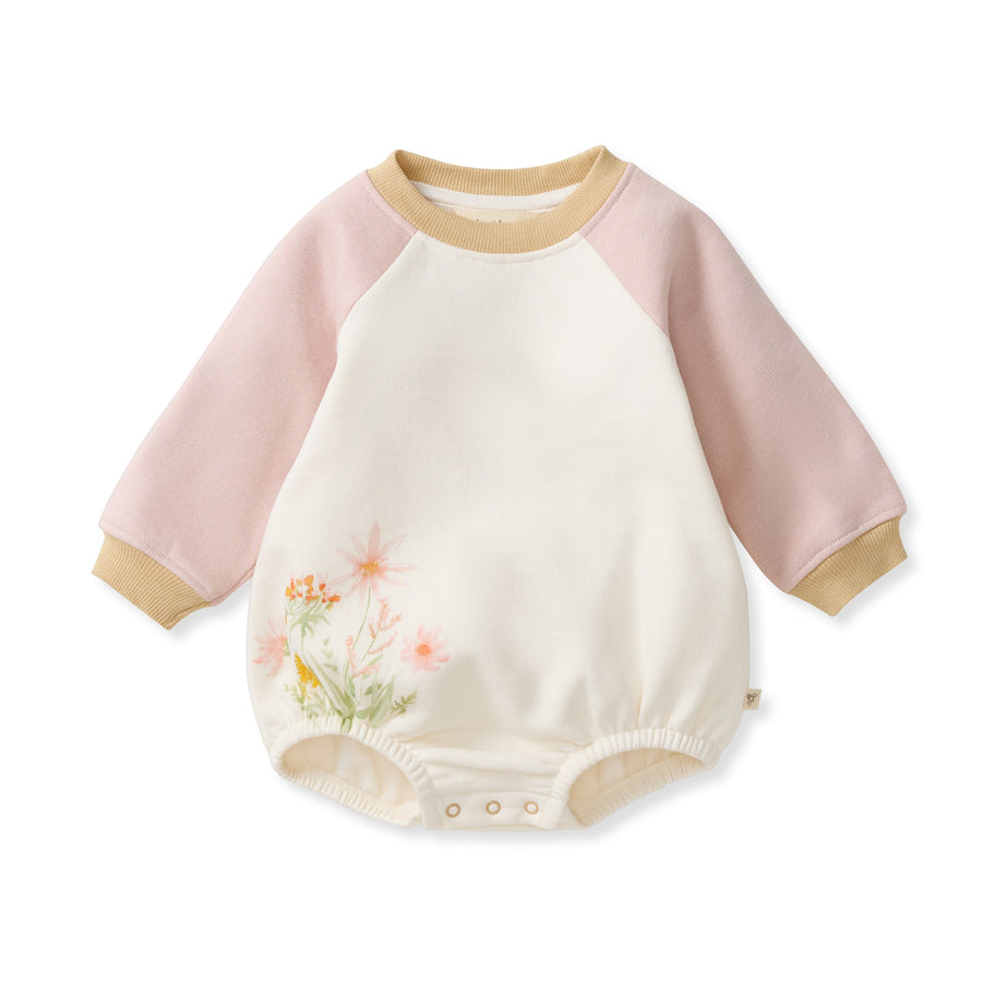 Organic Cotton Wild Floral Sweatshirt Bodysuit - Eggshell
