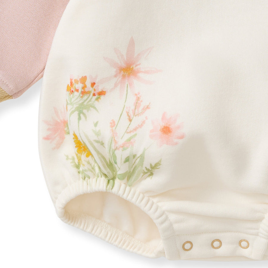 Organic Cotton Wild Floral Sweatshirt Bodysuit - Eggshell