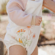 Organic Cotton Wild Floral Sweatshirt Bodysuit - Eggshell