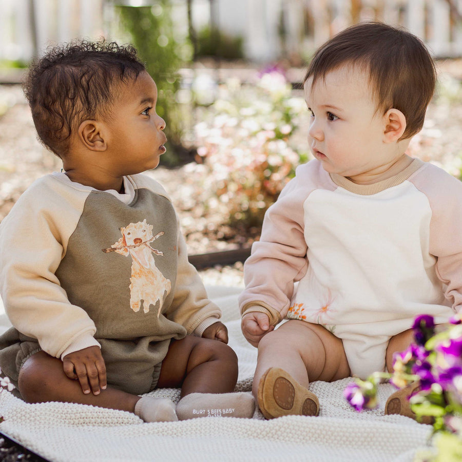 Organic Cotton Wild Floral Sweatshirt Bodysuit - Eggshell