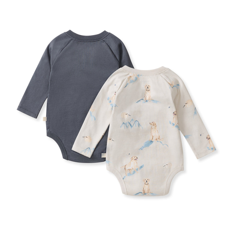 2 Pack Top Dog Long Sleeve Bodysuits - Pale Oak Wood