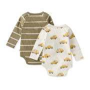 2 Pack Truck Long Sleeve Bodysuits - Eggshell