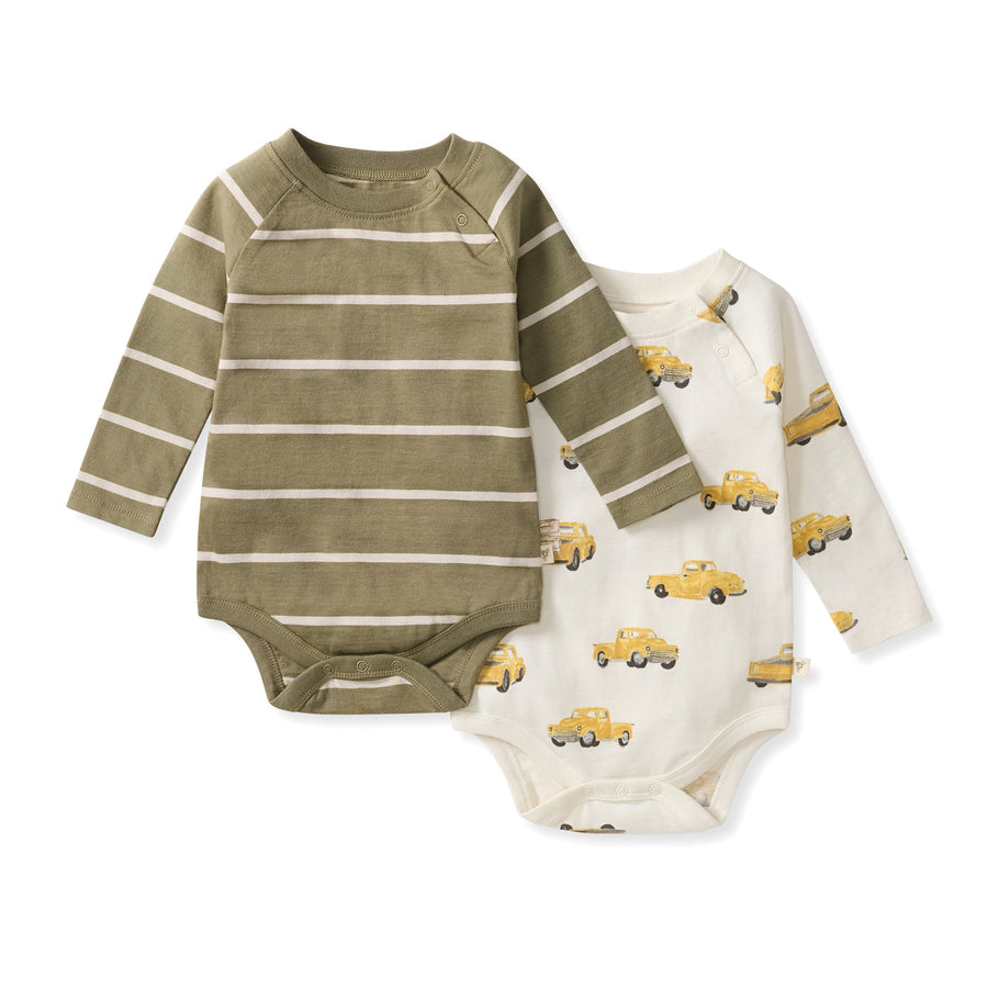 2 Pack Truck Long Sleeve Bodysuits - Eggshell