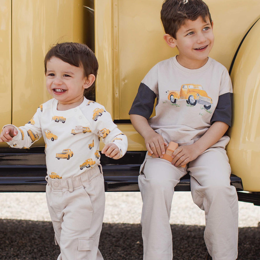 2 Pack Truck Long Sleeve Bodysuits - Eggshell