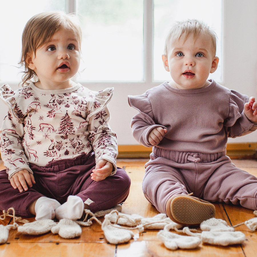 3 Pack Snowflakes & Woodland Long Sleeve Bodysuits - Deep Plum