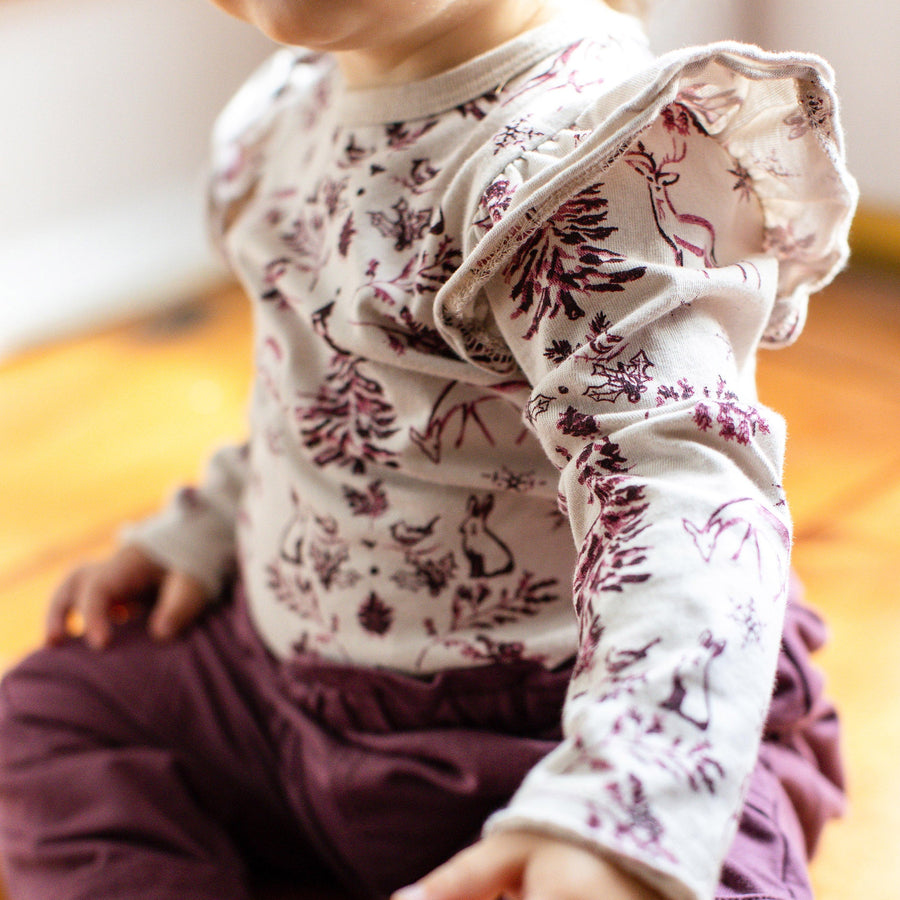 3 Pack Snowflakes & Woodland Long Sleeve Bodysuits - Deep Plum