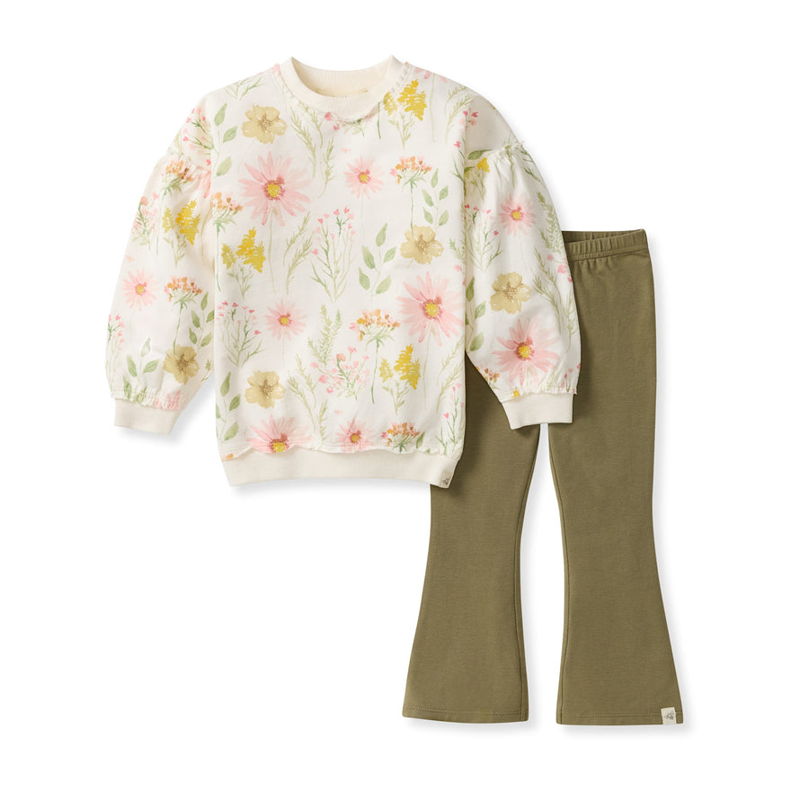Organic Cotton Wild Floral Sweatshirt Set - Eggshell