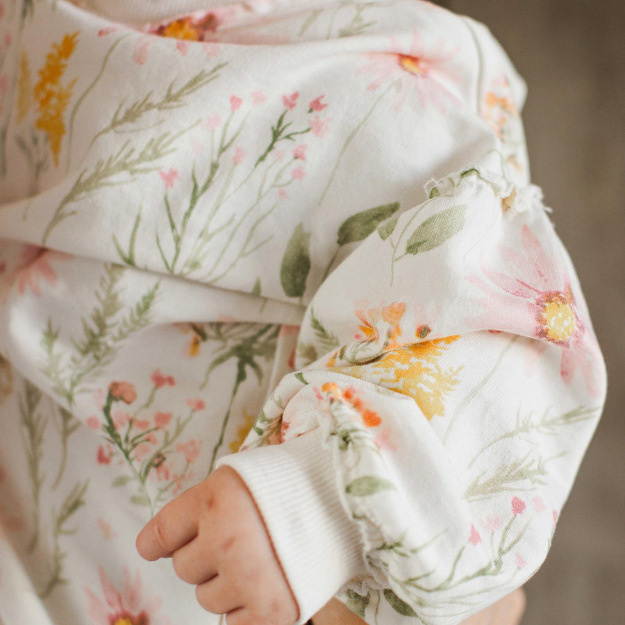 Organic Cotton Wild Floral Sweatshirt Set - Eggshell