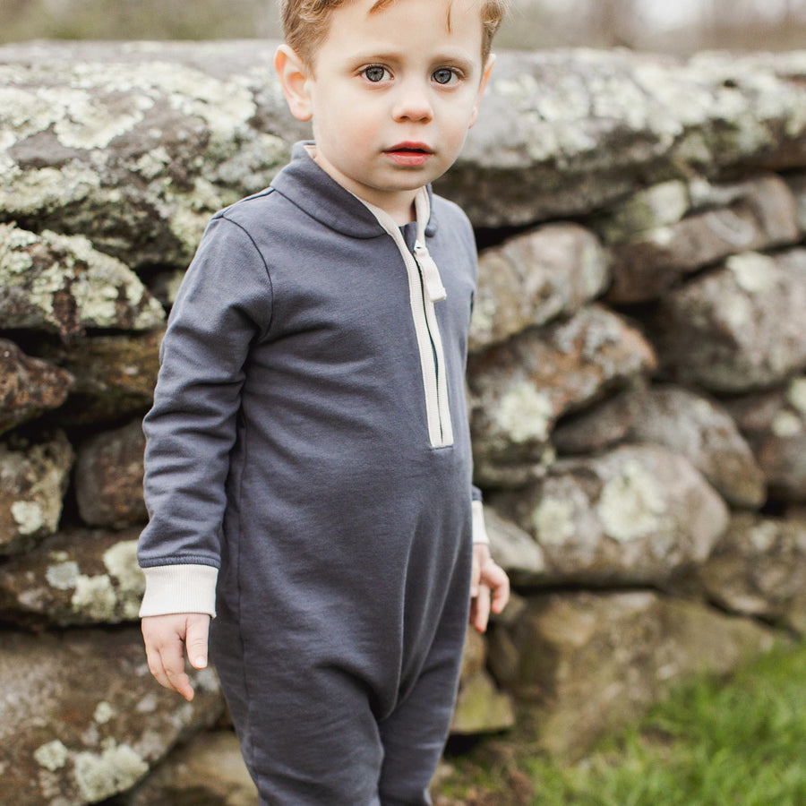 Organic Cotton Quarter Zip Jumpsuit - Basalt
