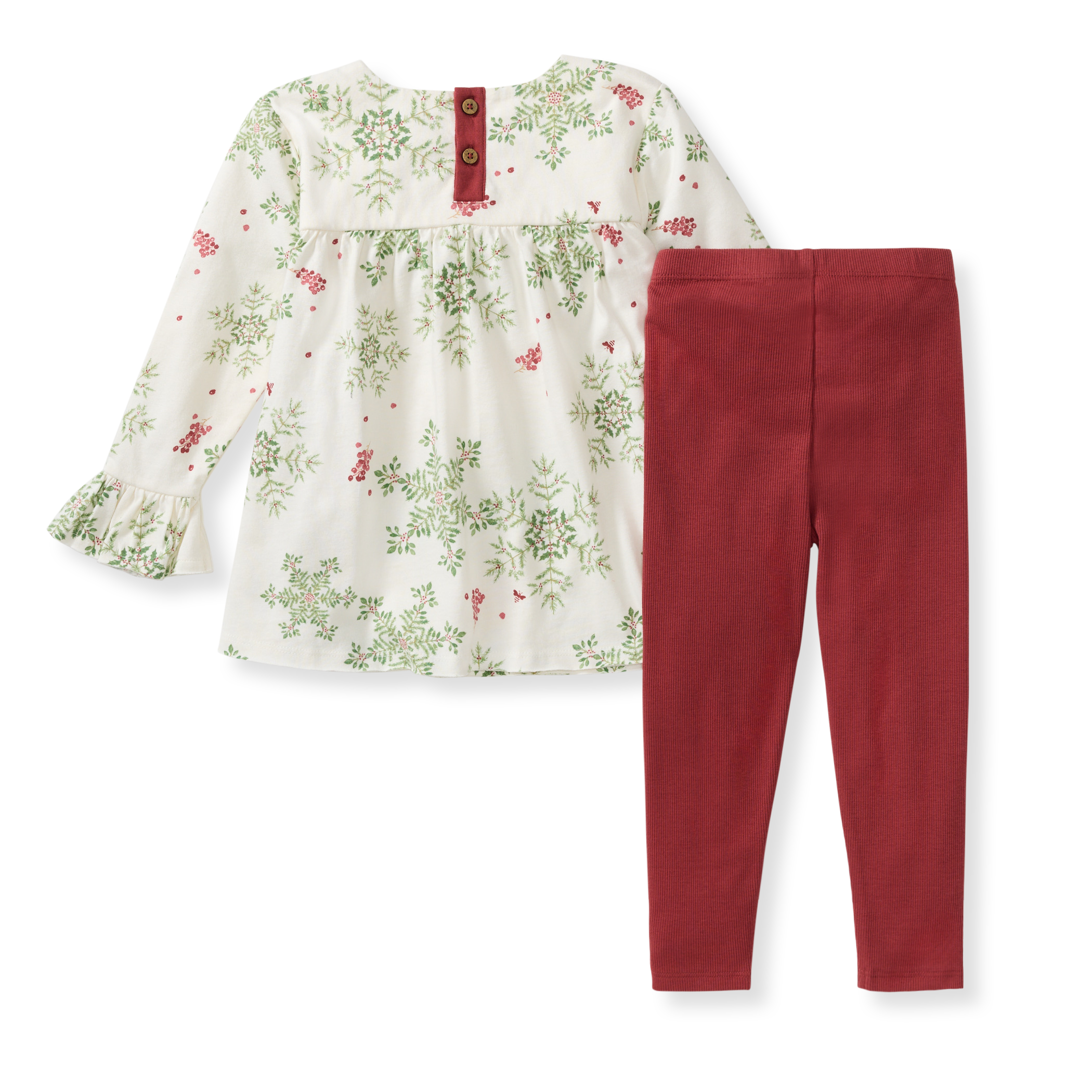 Organic Cotton Holiday Snowflakes Tunic & Pants Set - Eggshell