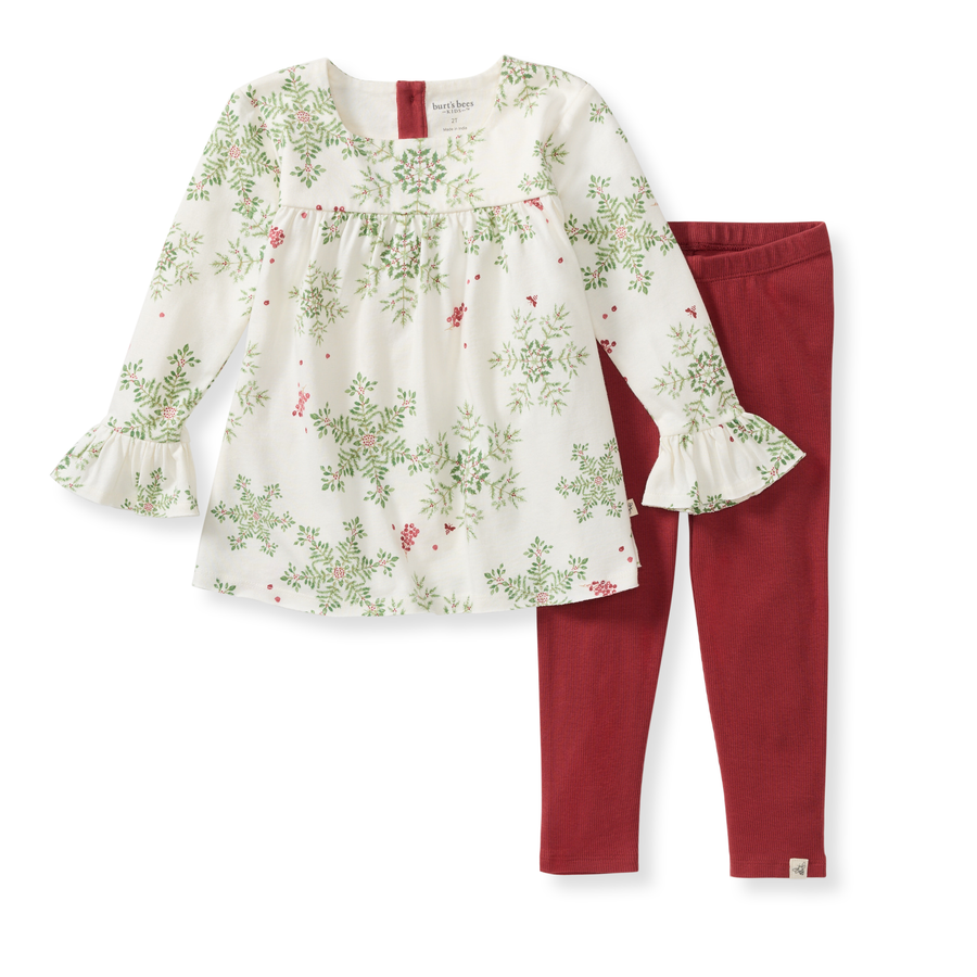 Organic Cotton Holiday Snowflakes Tunic & Pants Set - Eggshell