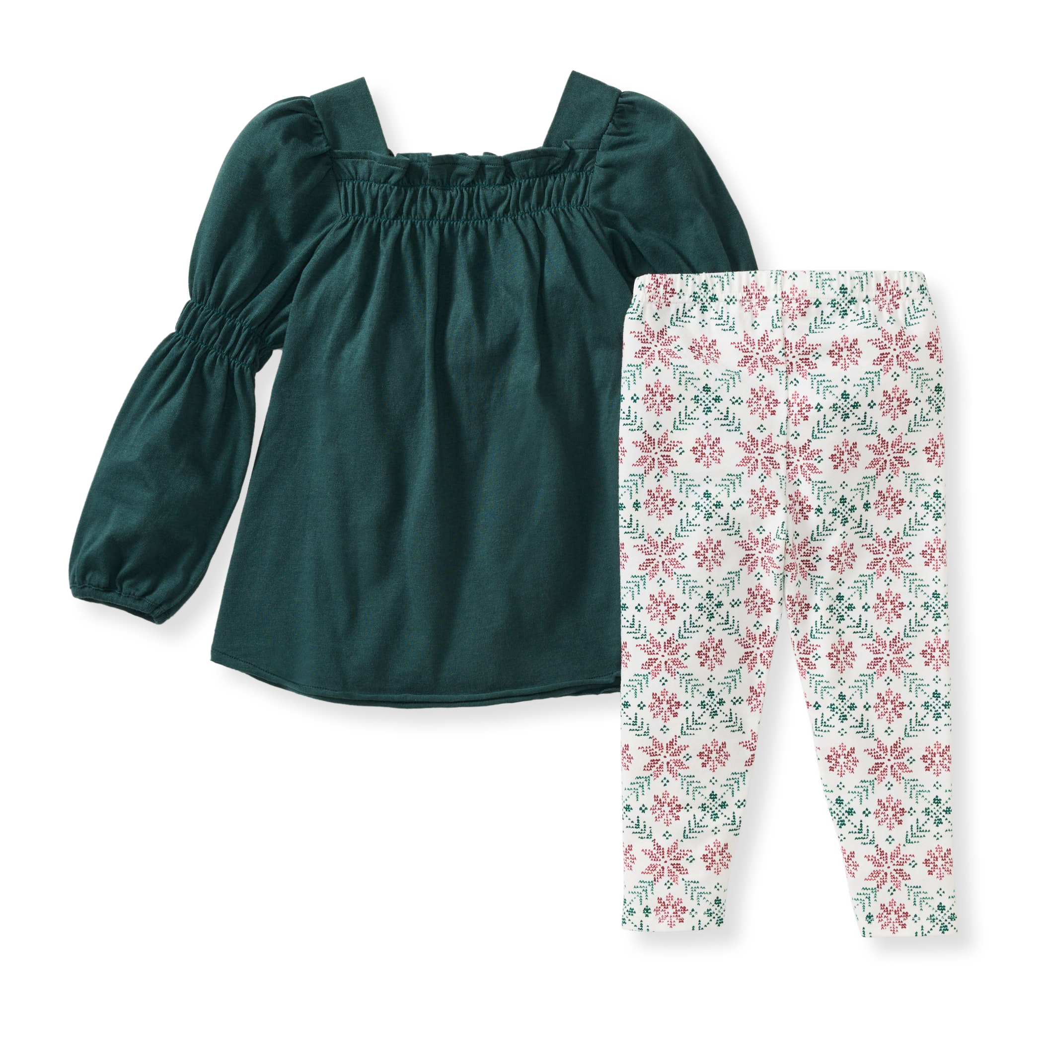 Poinsettia Fair Isle Organic Tunic & Pants Set - Zucchini