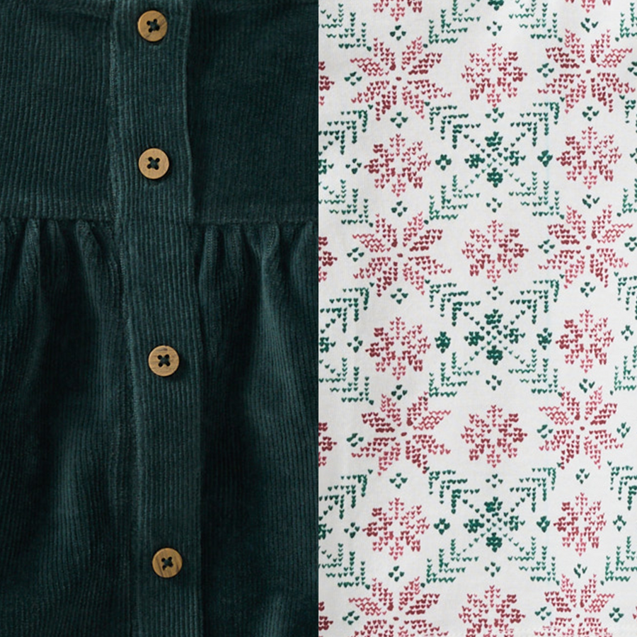 Poinsettia Fair Isle Organic Girl Tee & Dress Set - Zucchini