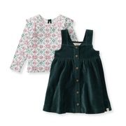 Poinsettia Fair Isle Organic Girl Tee & Dress Set - Zucchini