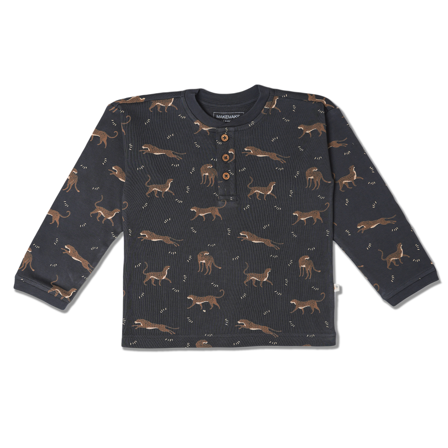Organic Henley Tee - Leopard
