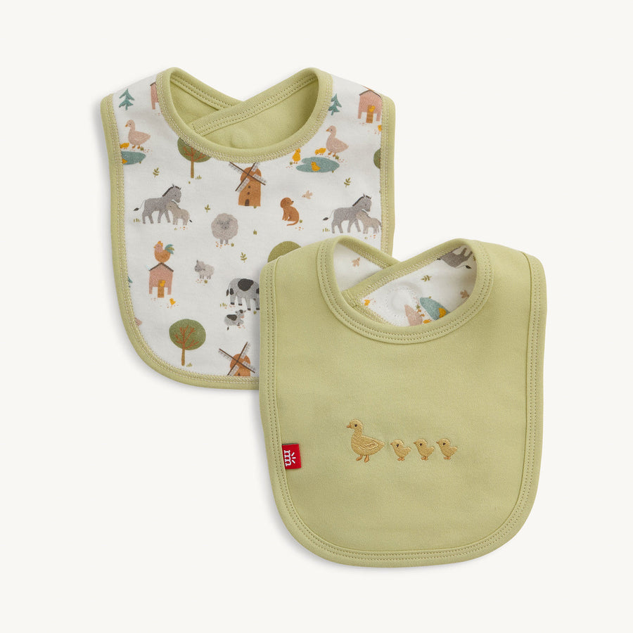 Organic Cotton Magnetic Reversible Bib with Embroidery - Funny Farm