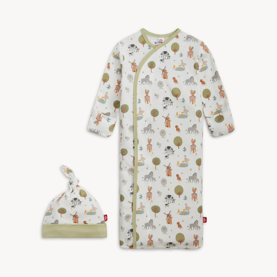Organic Cotton Magnetic Gown & Hat - Funny Farm
