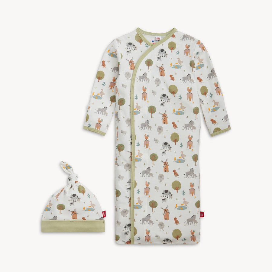 Organic Cotton Magnetic Gown & Hat - Funny Farm