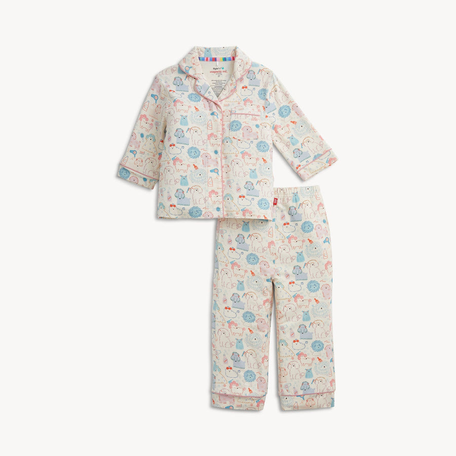 Modal Magnetic Long Sleeve Toddler Pajamas with Piping - Poodle Pawlor