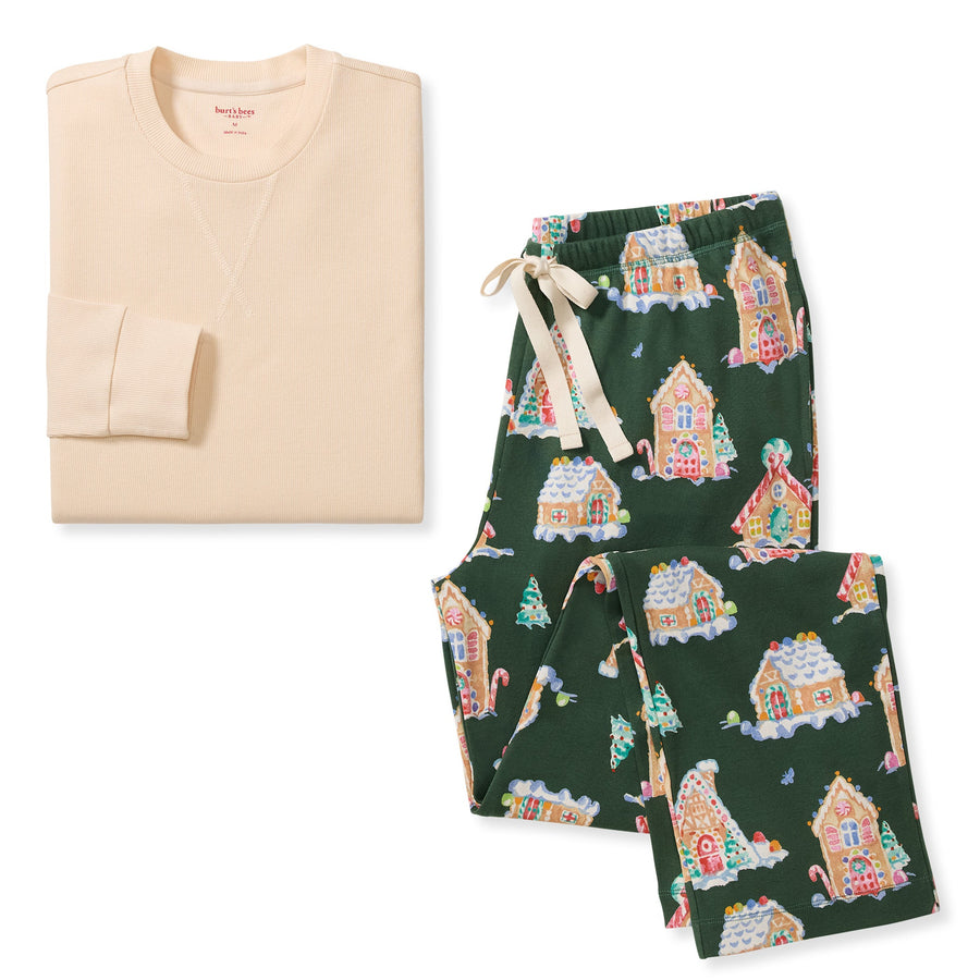 Men's Long Sleeve Tee & Pant PJ Set - Gingerbread Houses