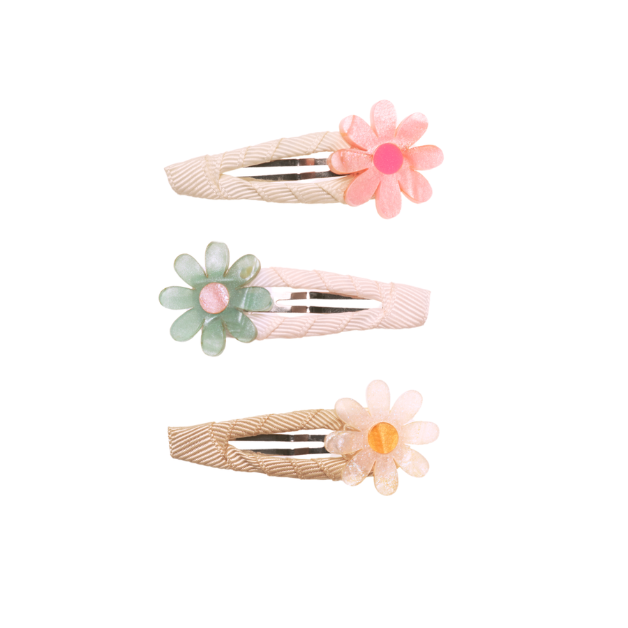 Daisy Flower Pastel Pearl Snap Clips