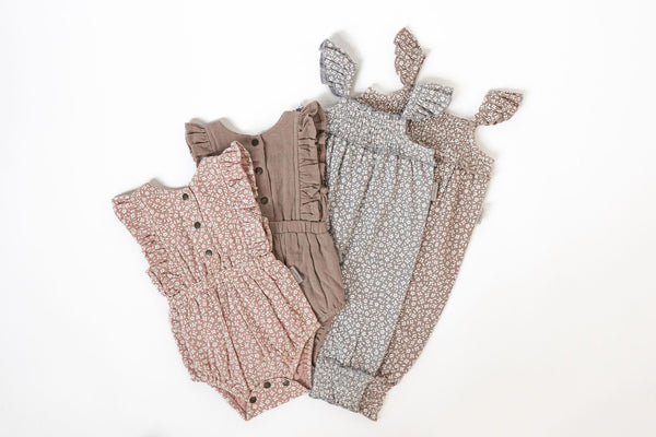 Organic Muslin Sleeveless Romper - Blueberry Floral