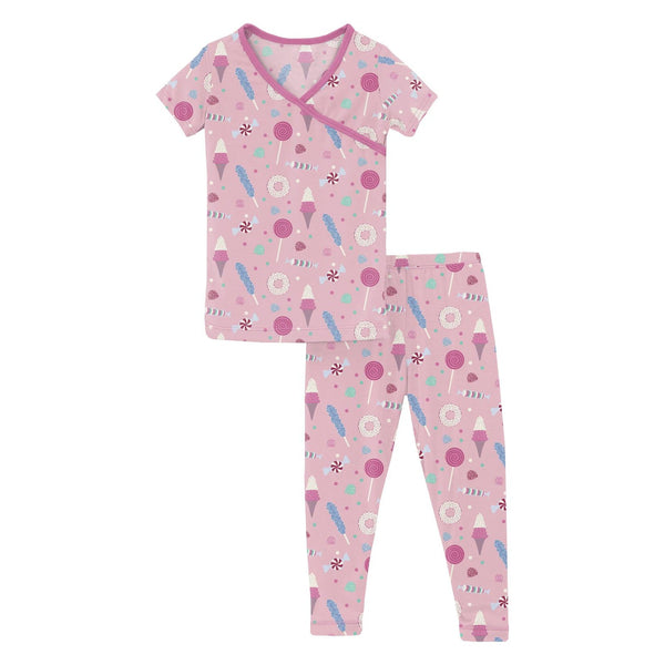 Print Short Sleeve Kimono Pajama Set - Cake Pop Candy Dreams