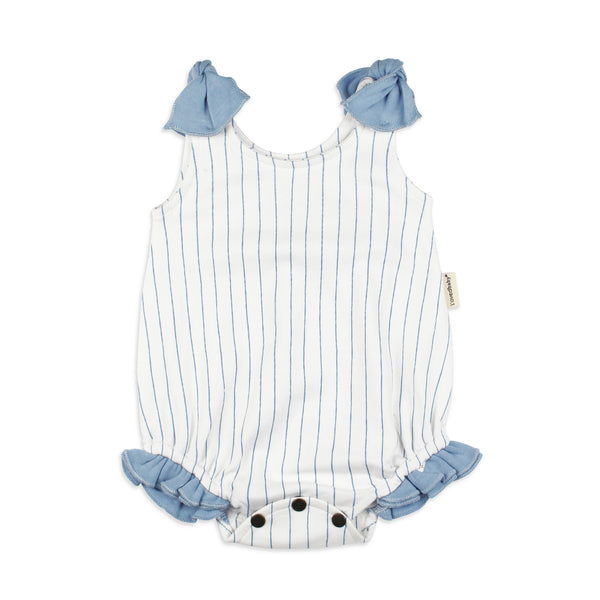 Organic Ruffle Bodysuit - Pool Pinstripe