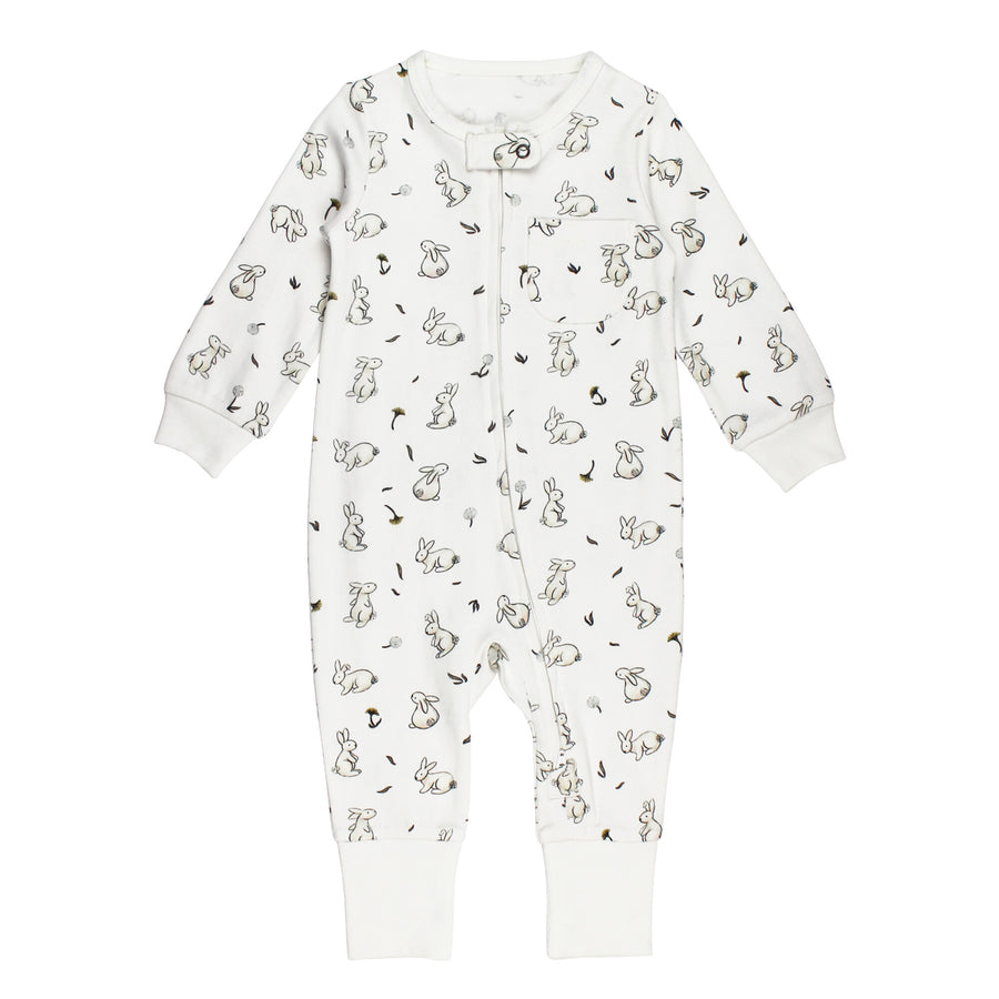 Organic Cotton Footless Zipper Romper - Honey Bunny