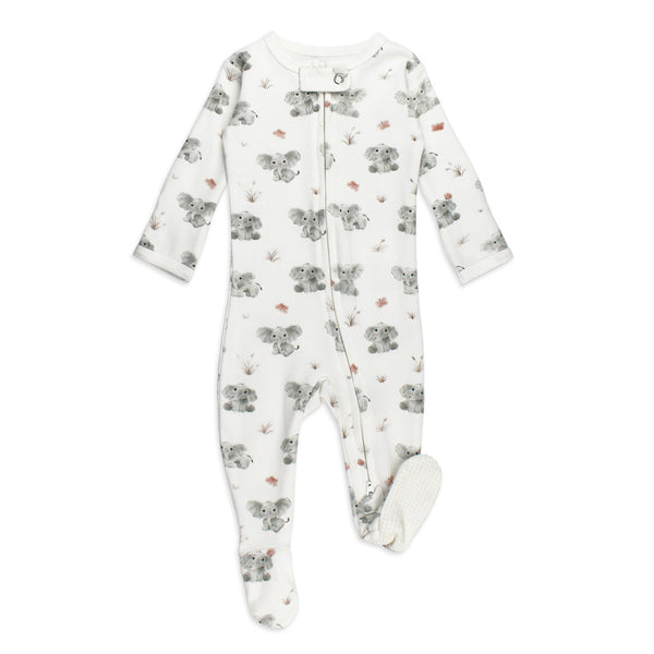 Organic 2-Way Zipper Footie - Baby Elephant