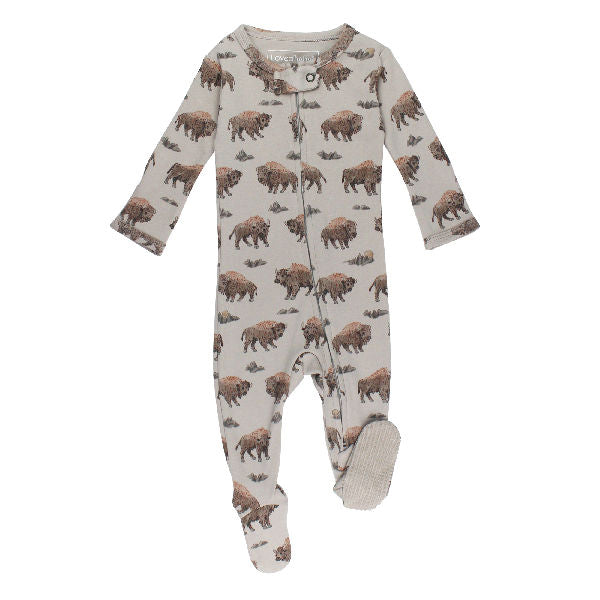 Organic Cotton Zipper Footie - Bison