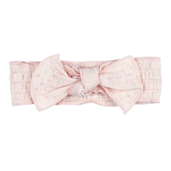 Organic Cotton Pointelle Smocked Headband - Cotton Candy