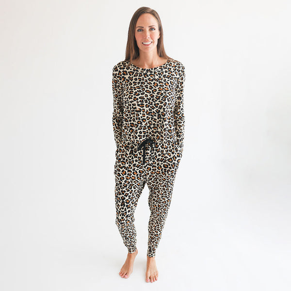 Women's Long Sleeve Scoop Neck and Jogger Loungewear - Lana Leopard