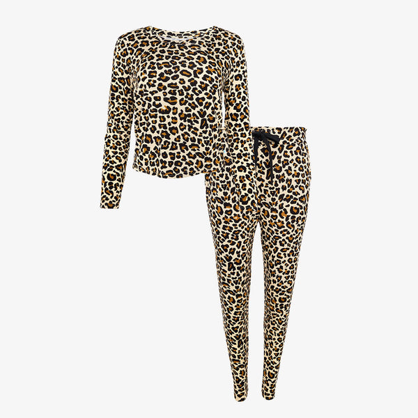 Women's Long Sleeve Scoop Neck and Jogger Loungewear - Lana Leopard