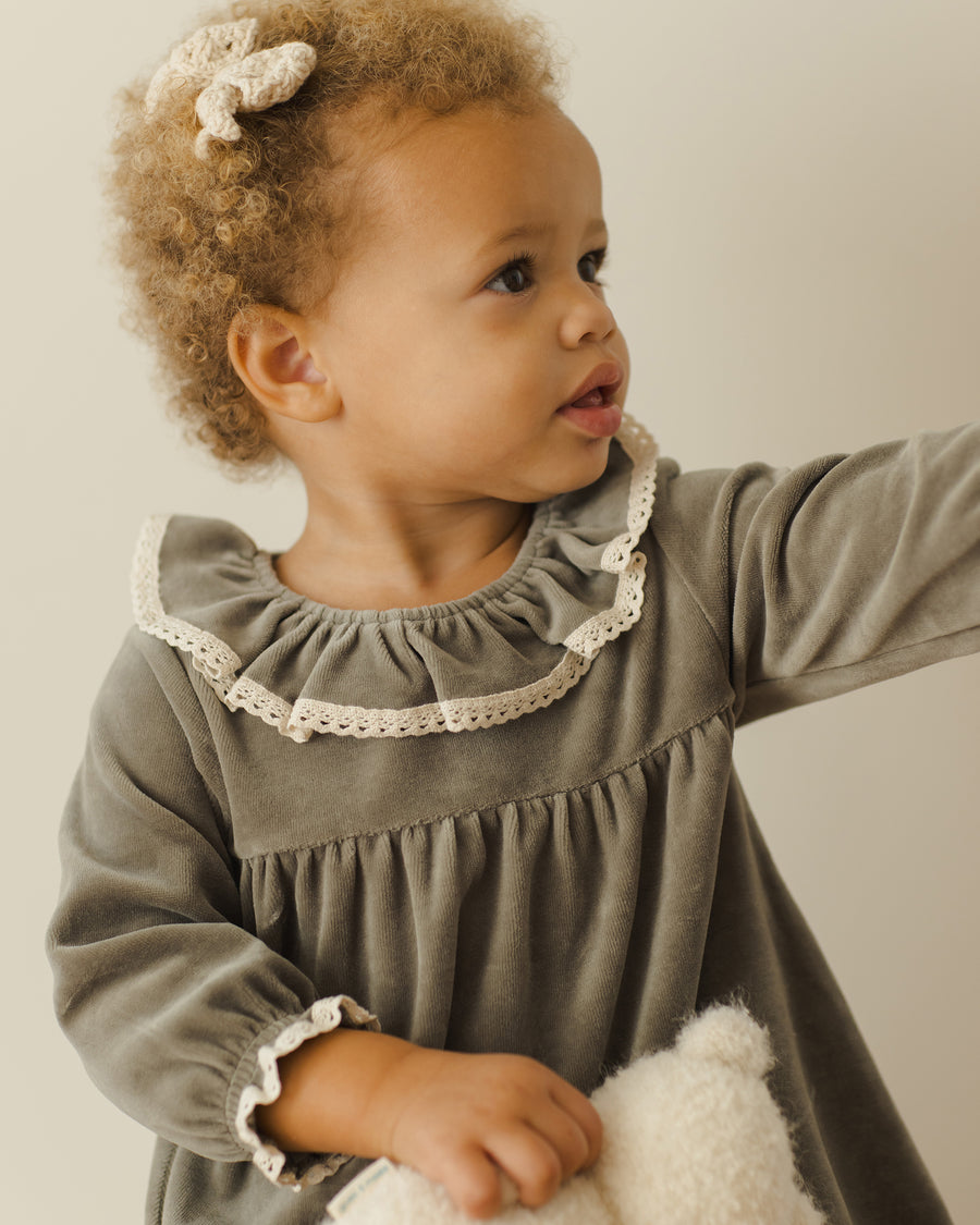 Velour Baby Dress -Forest