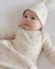 Knotted Baby Gown + Hat Set - Fall Ditsy