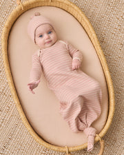 Knotted Baby Gown + Hat Set - Rose Microstripe
