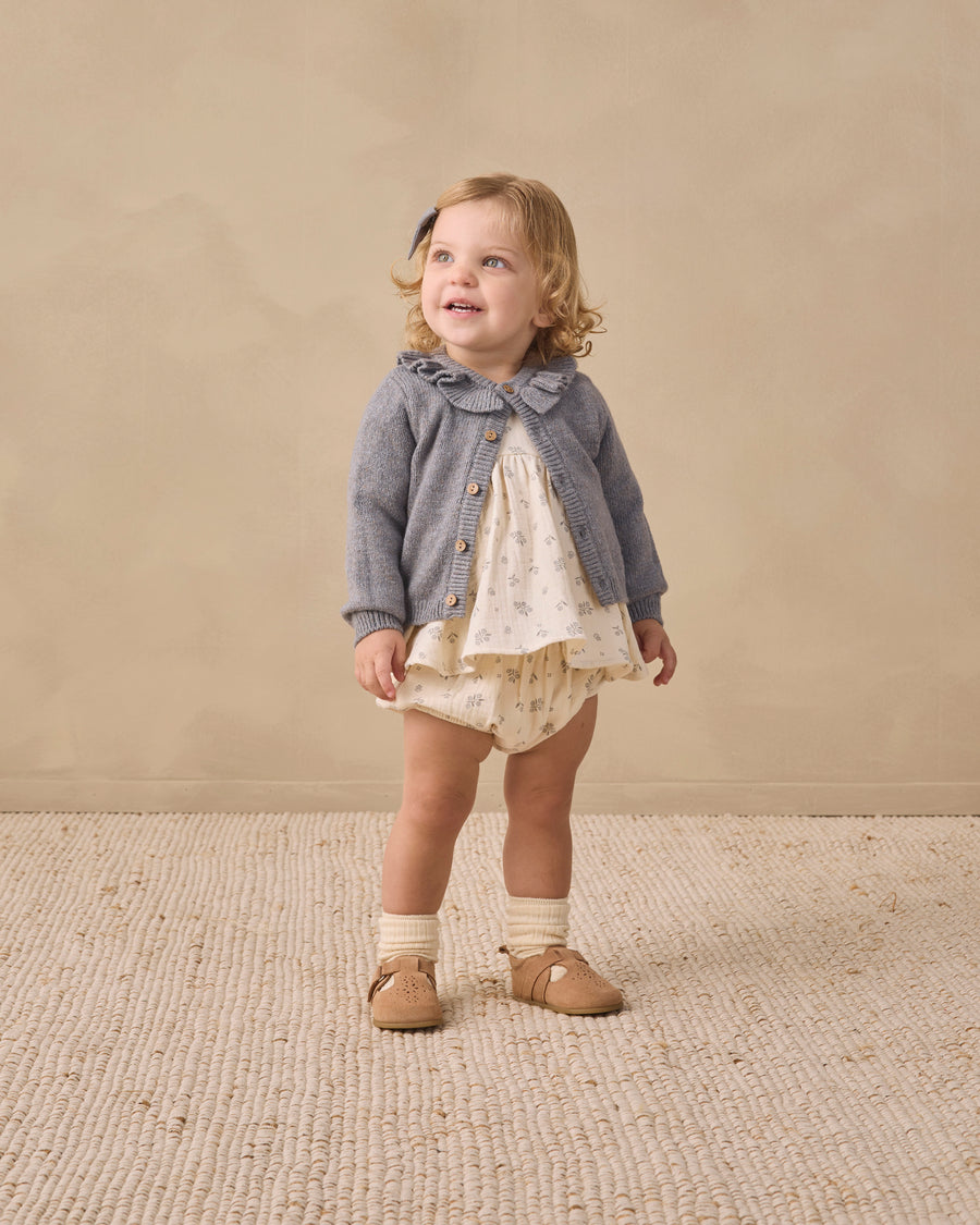Ruffle Collar Cardigan - Heathered Slate