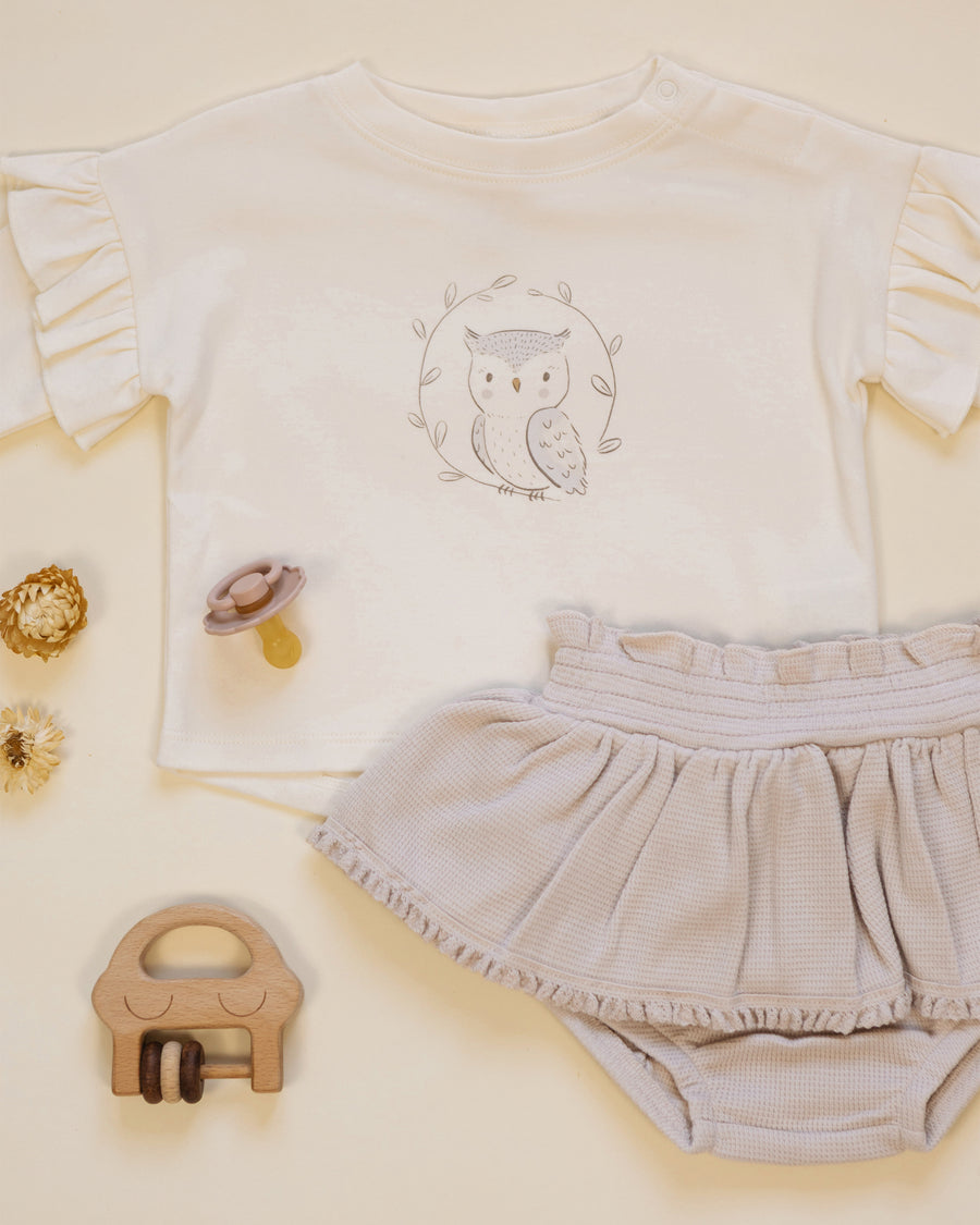 Ruffle Long Sleeve Tee - Baby Owl